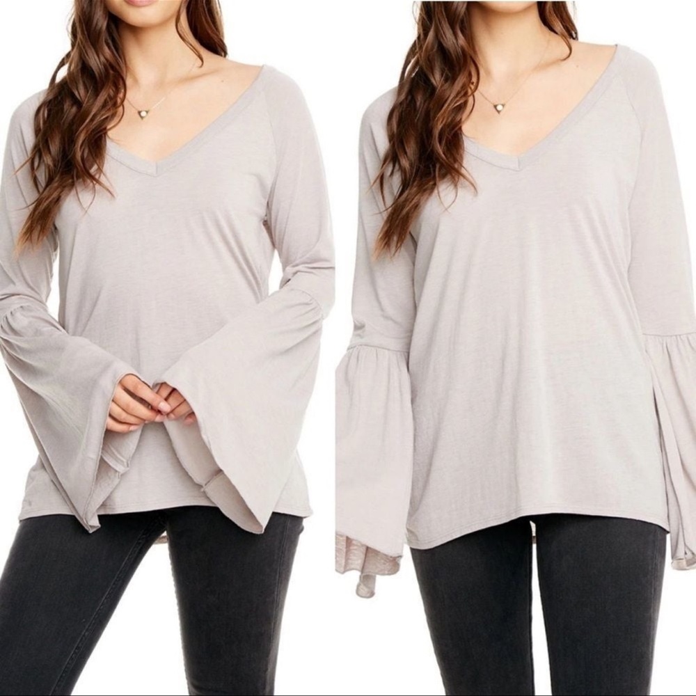 Chaser | Vintage Inspired Top Bell Sleeve V Neck in “Coin”  NEW!